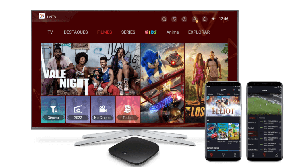 Aplicativo UniTV oficial funcionando em Smart TV, TV Box e Celular